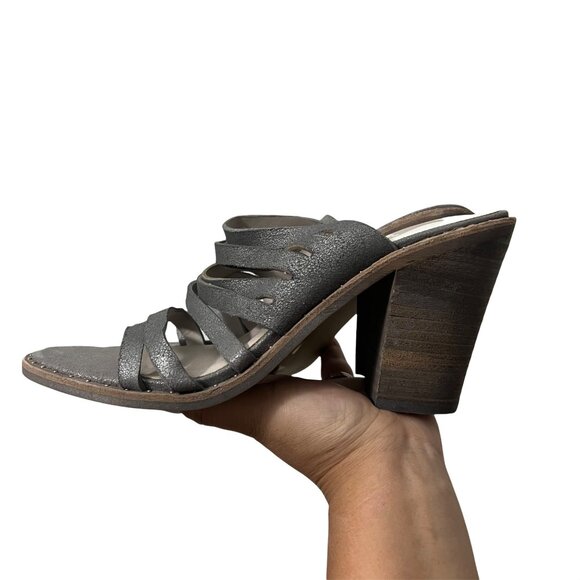 Dolce Vita Gray Metallic Strappy Chunky Stacked Heel Slip On Sandals Size 9.5 - Picture 3 of 7